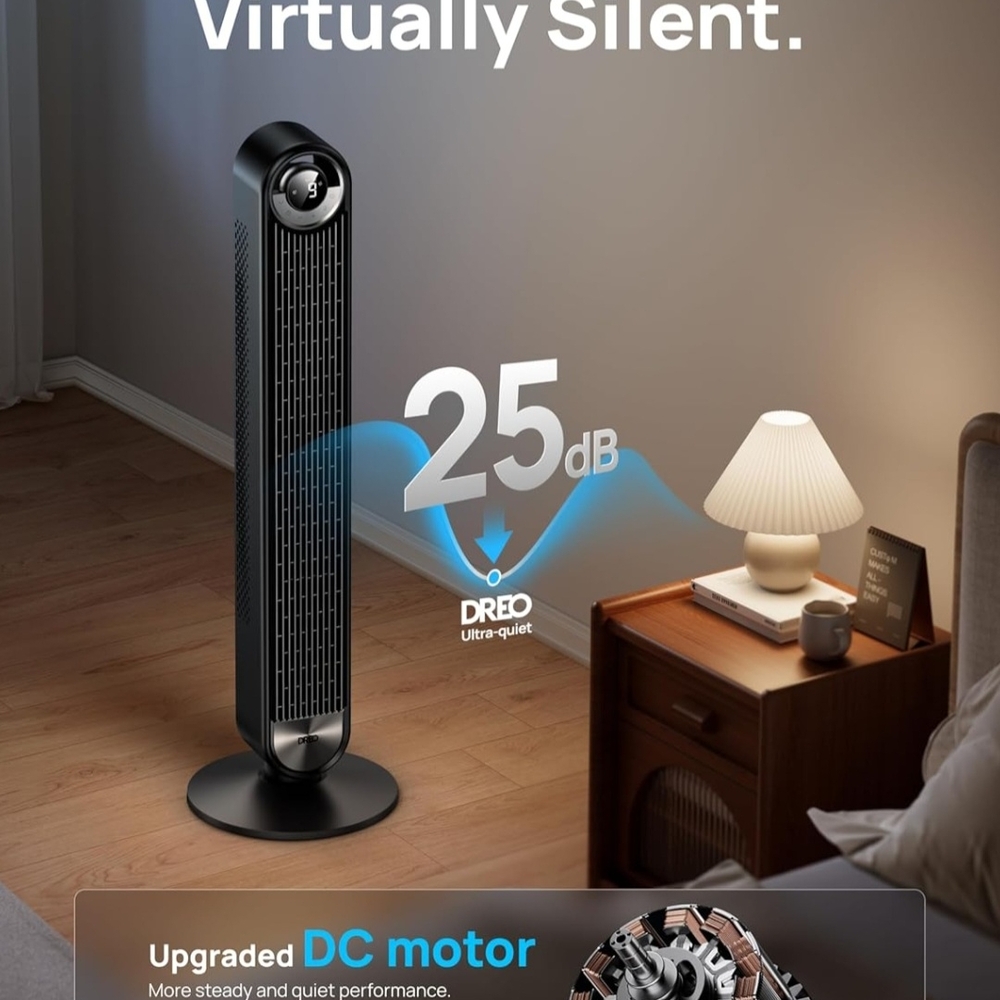 FAN. Black Tower Fan with Blue Light and Remote Control